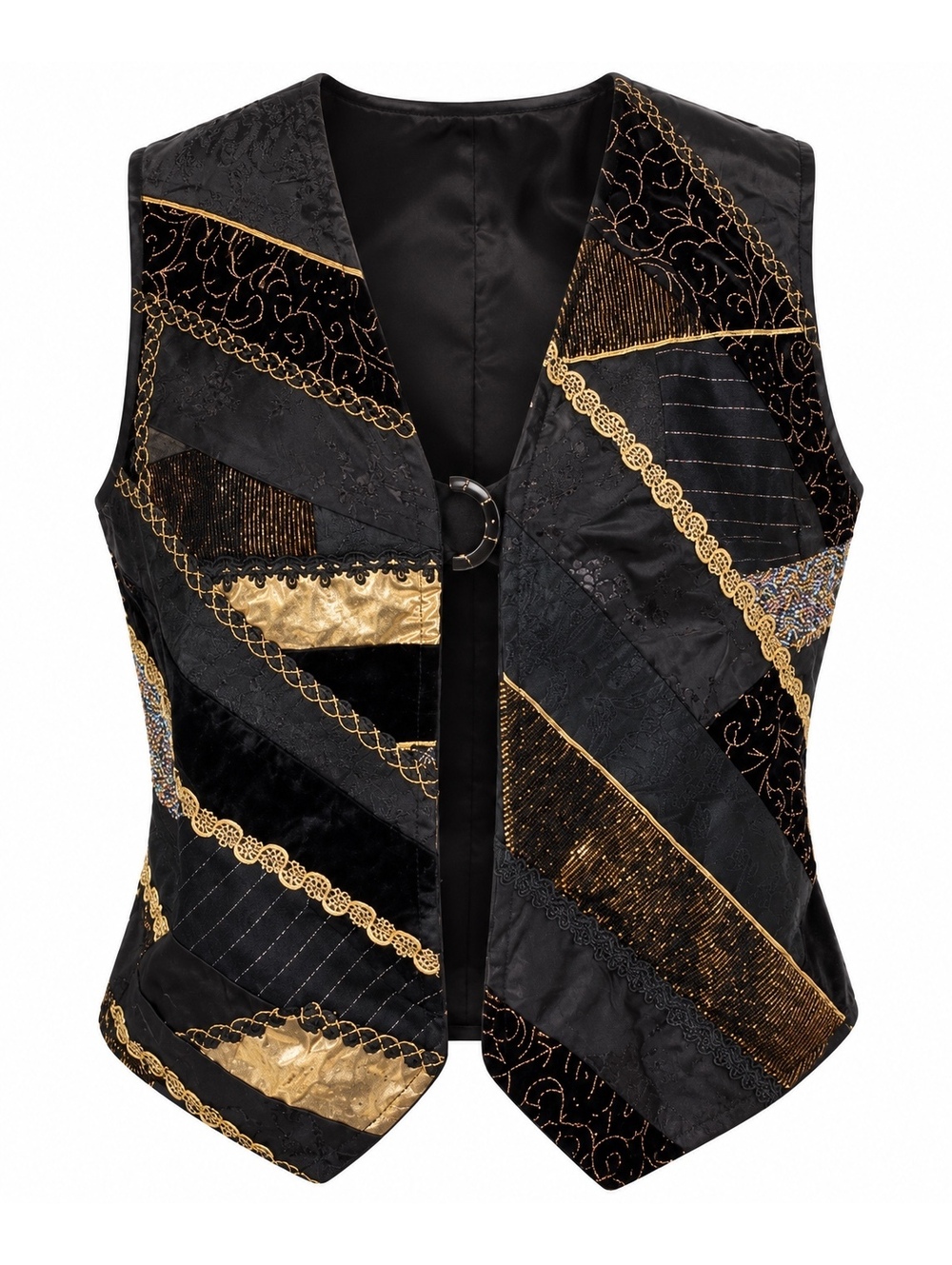 Vintage Black & Gold Patchwork Embellished Vest